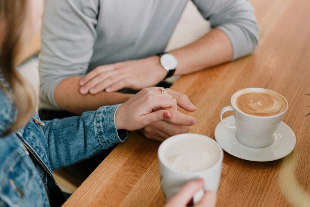 Happy couple reconnecting by asking meaningful questions together
